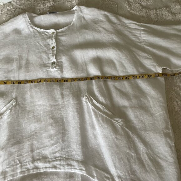 Devitalia Oversized Top OS Made In Italy White 100% Italian Linen High Low Tunic - Picture 4 of 9